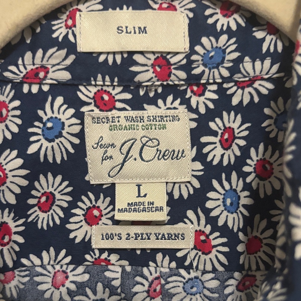 😎🧊J. Crew 100% Cotton Floral Secret Wash Shirting Button Down Navy Shirt